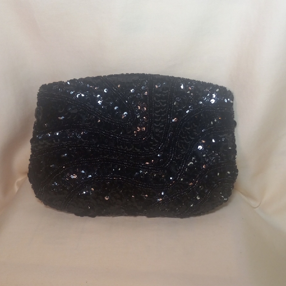 Glamorous Black Sequin Evening Clutch
